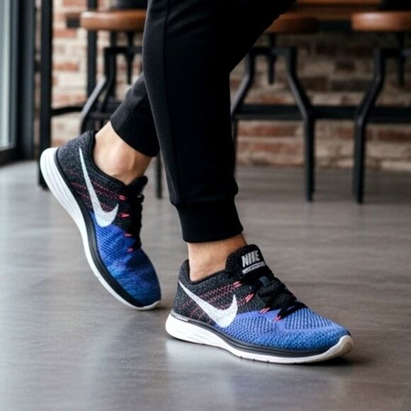Nike FlyKnit Lunar 3 Mens Blue & Black Running Sneakers - Size: 12 main image 9